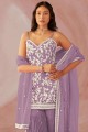 Faux georgette Embroidered Purple Diwali Sharara Suit with Dupatta