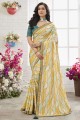 Chinon chiffon Mirror,embroidered,printed Yellow Saree with Blouse