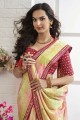 Mirror,embroidered,printed Chinon chiffon Yellow Saree with Blouse