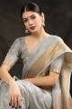 Saree with Zari,weaving,lace border Grey Silk