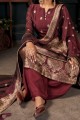 Weaving Silk Diwali Palazzo Suit in Maroon