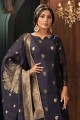 Navy Blue Diwali Palazzo Suit in Silk with Weaving