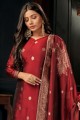 Weaving Silk Red Diwali Palazzo Suit with Dupatta