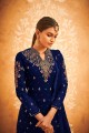 Embroidered Faux georgette Islamic Palazzo Suit in Navy blue
