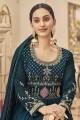 Faux georgette Teal blue Anarkali Suit in Embroidered