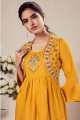 Yellow Indow Western Kurti in Rayon with Embroidered