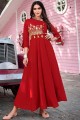 Embroidered Gown Dress in Red Rayon