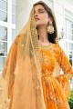 Sharara Suit in Yellow Faux georgette with Printed