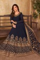 Embroidered Faux georgette Anarkali Suit in Blue with Dupatta