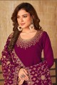 Faux georgette Embroidered Maroon Islamic Anarkali Suit with Dupatta