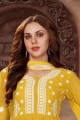 Yellow Faux georgette Embroidered Islamic Anarkali Suit with Dupatta