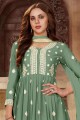 Green Embroidered Faux georgette Islamic Anarkali Suit