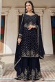 Embroidered Navy blue Faux georgette Palazzo Suit