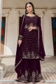 Wine  Palazzo Suit with Embroidered Faux georgette