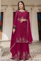 Pink Palazzo Suit with Embroidered Faux georgette