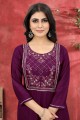 Straight Kurti in Wine  Cotton with Embroidered
