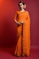 Orange Saree in Georgette with Mirror,embroidered