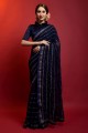 Navy blue Saree in Georgette with Mirror,embroidered