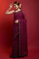 Georgette Saree in Wine with Mirror,embroidered