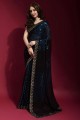 Party Wear Saree in Teal blue Embroidered Georgette