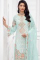 Sky blue Pakistani Salwar Kameez in Embroidered Faux georgette