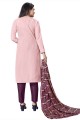 Printed Salwar Kameez in Pink Silk