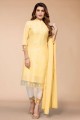 Yellow Salwar Kameez in Chanderi with Embroidered