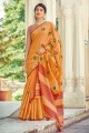 Embroidered Linen Saree in Mustard  with Blouse