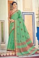 Rama Embroidered Saree in Linen