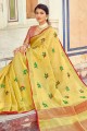 Linen Embroidered Yellow Saree with Blouse