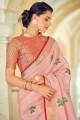 Linen Embroidered Pink Saree with Blouse