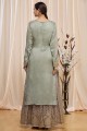Embroidered Jacquard Islamic Palazzo Suit in Grey with Dupatta