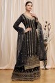 Islamic Palazzo Suit in Black Jacquard with Embroidered
