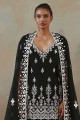 Faux georgette Embroidered Black Islamic Palazzo Suit with Dupatta