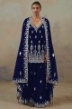 Embroidered Islamic Palazzo Suit in Blue Faux georgette