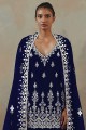 Embroidered Islamic Palazzo Suit in Blue Faux georgette