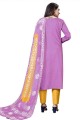 Printed Salwar Kameez in Purple Cotton blend