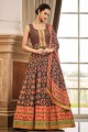 Coffee Silk Digital print Navaratri Gown Dress with Dupatta