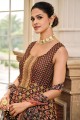 Coffee Silk Digital print Navaratri Gown Dress with Dupatta