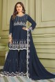 Faux georgette Islamic Sharara Suit with Embroidered in Teal
