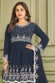 Faux georgette Islamic Sharara Suit with Embroidered in Teal
