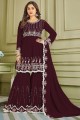 Wine  Islamic Sharara Suit with Embroidered Faux georgette