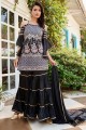 Cotton Embroidered Black Diwali  Sharara Suit with Dupatta