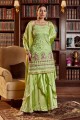 Olive Cotton Embroidered Sharara Suit with Dupatta