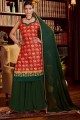 Printed Diwali Sharara Suit in Red Cotton