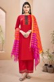 Red Islamic Palazzo Suit with Printed Rayon