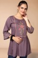 Indo Western Kurti in Purple Viscose with Embroidered