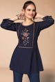 Navy blue Indo Western Kurti with Embroidered Viscose