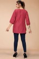 Indo Western Kurti in Pink Viscose with Embroidered