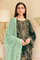 Embroidered Faux georgette Islamic Salwar Kameez in Green